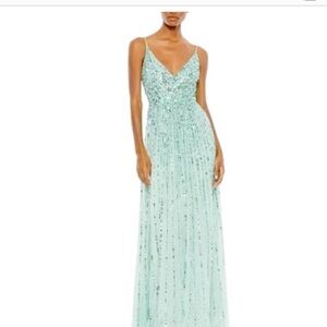 Mac Duggal 10928 Womens Size 16 Light Mint Green Sequined A Line Gown Maxi Dress